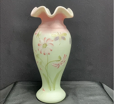 Painted Signed Berries and Blossoms Satin Custard Glass