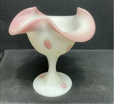 Fenton Lotus Mist Burmese Hand Painted Sign & Numbered Vase